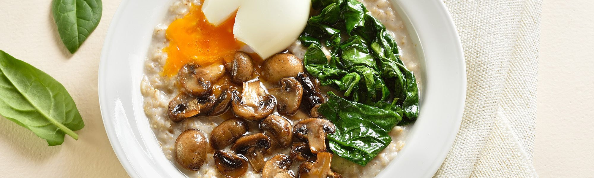Nourishing Savory Oatmeal with Mushrooms, Greens & Soft Eggs